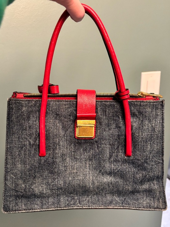 Miu Miu Handbags - Miu Miu Denim Satchel with Red Leather Trim